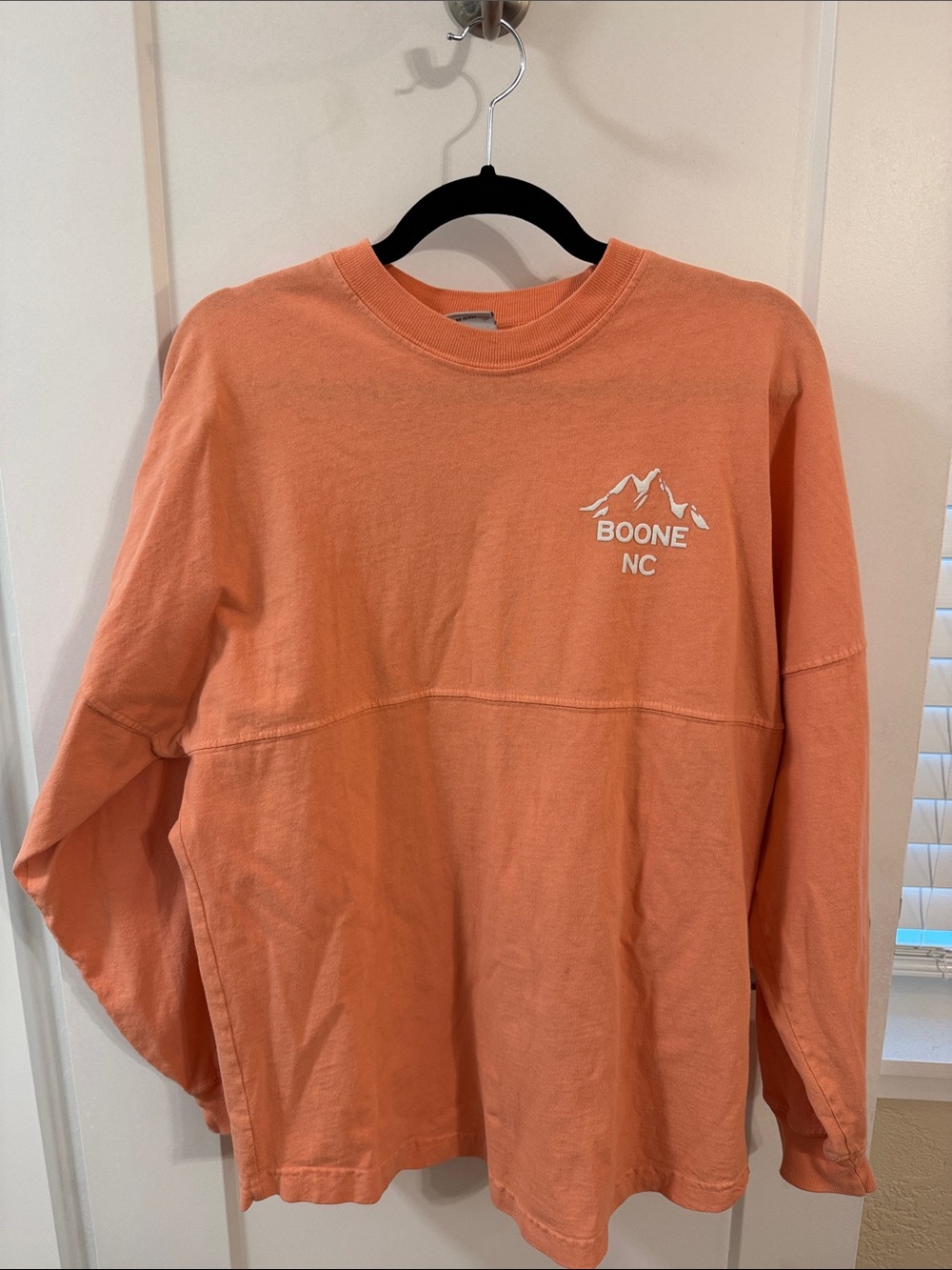 Spirit Jersey Peach Crewneck Long Sleeve Shirt Boone, North Carolina 100% cotton